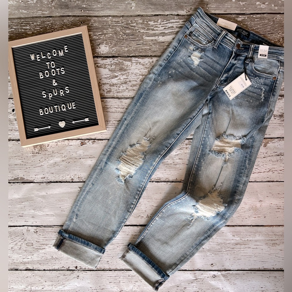 Distressed Light Judy Blue Boyfriend Jeans